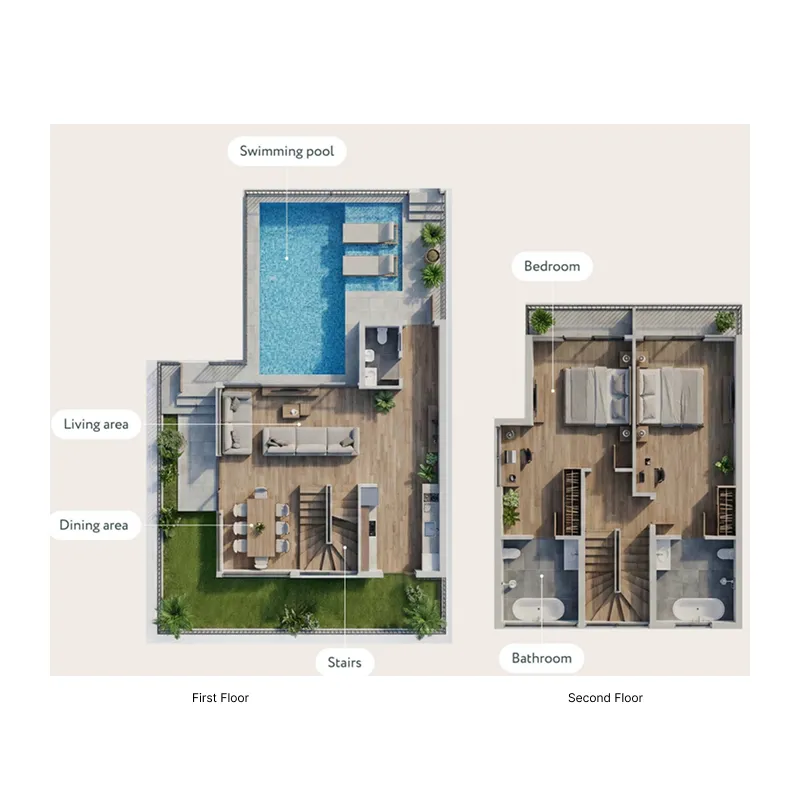 Rise Villas 2 bed floor plan, 2,077 sqft