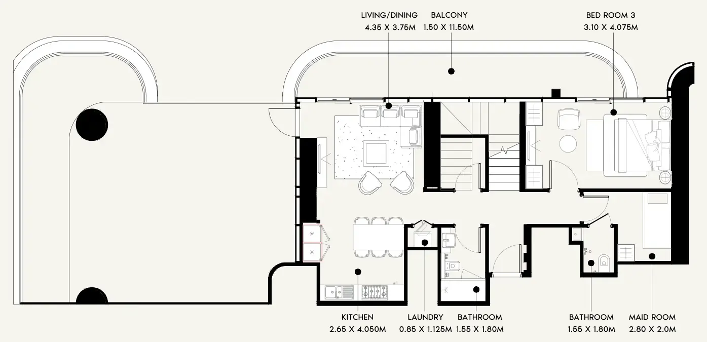 Azizi Milan 3 bed floor plan, 2,943 sqft
