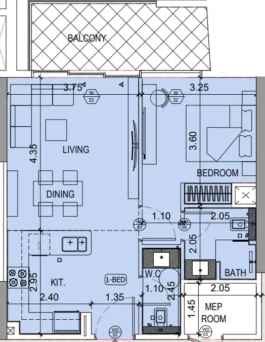 Binghatti Ruby 1 bed floor plan, 678 sqft