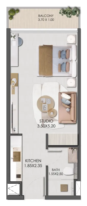 Legado by Prescott Studio floor plan, 372 – 398 sqft