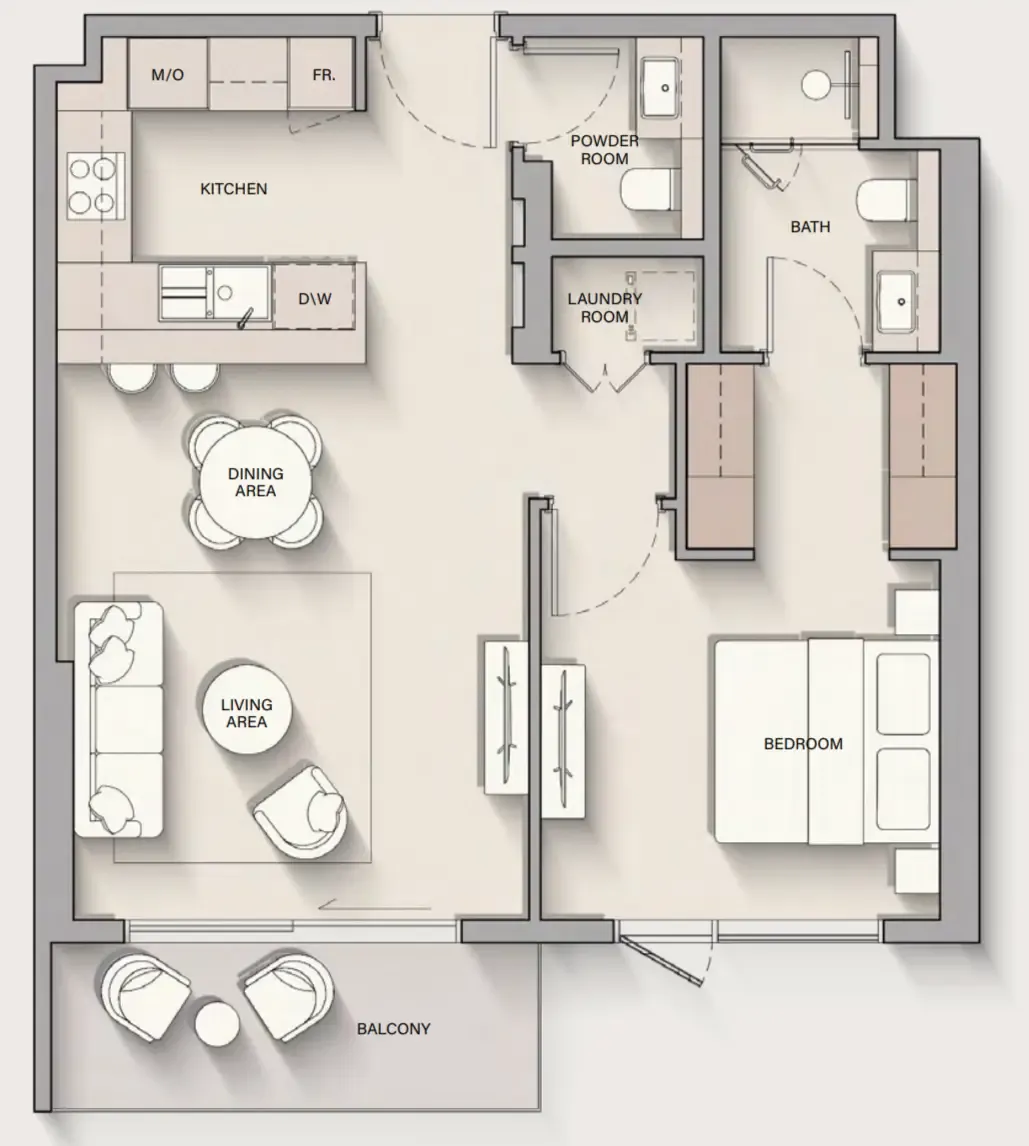The Hillgate 1 bed floor plan, 777 sqft