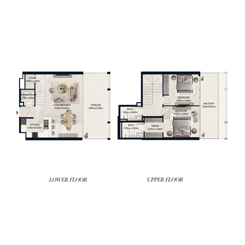 Norah Residence 2 bed floor plan, 1,527 sqft