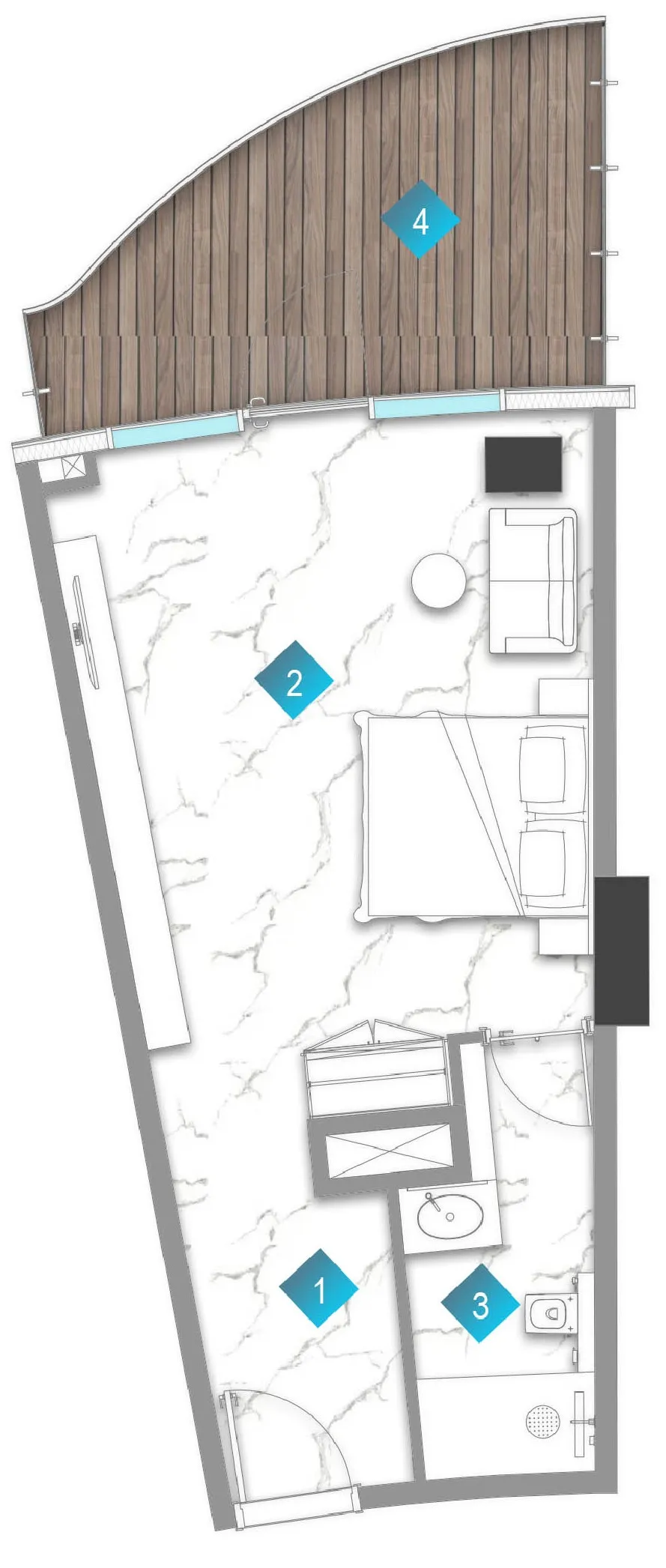 Aqua Arc Studio floor plan, 604 sqft