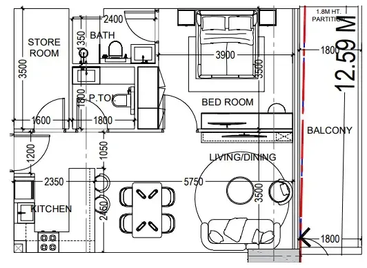 Al Haseen Residences 6 1 bed floor plan, 796 sqft