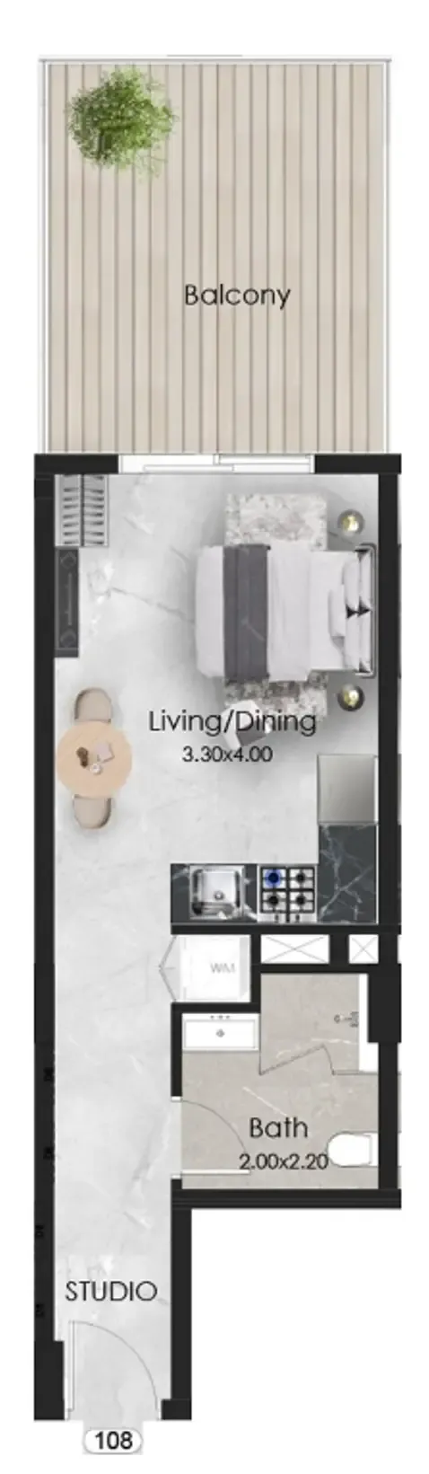 Aristo Studio floor plan, 465 sqft