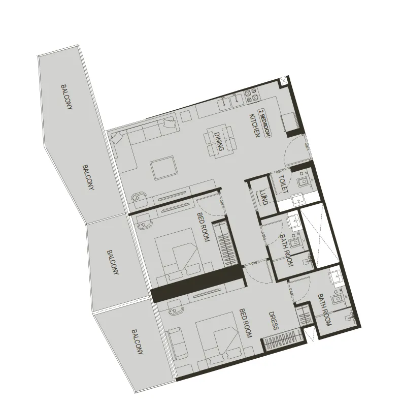 Binghatti Haven 2 bed floor plan, 1,251 sqft