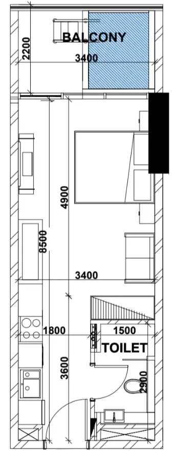 Peace Lagoons 2 Studio floor plan, 411 sqft