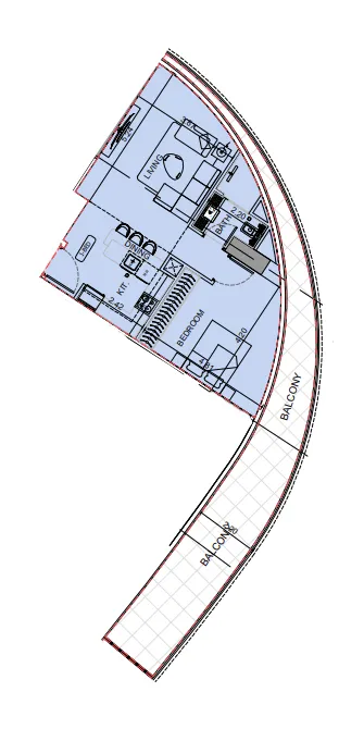 Binghatti Aquarise 1 bed floor plan, 1,021 sqft
