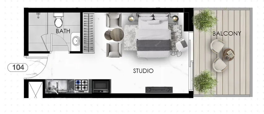 The Eighty Three Studio floor plan, 372 sqft