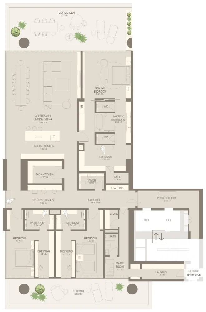 The Chedi Private Residences 3 bed floor plan, 5,693 sqft