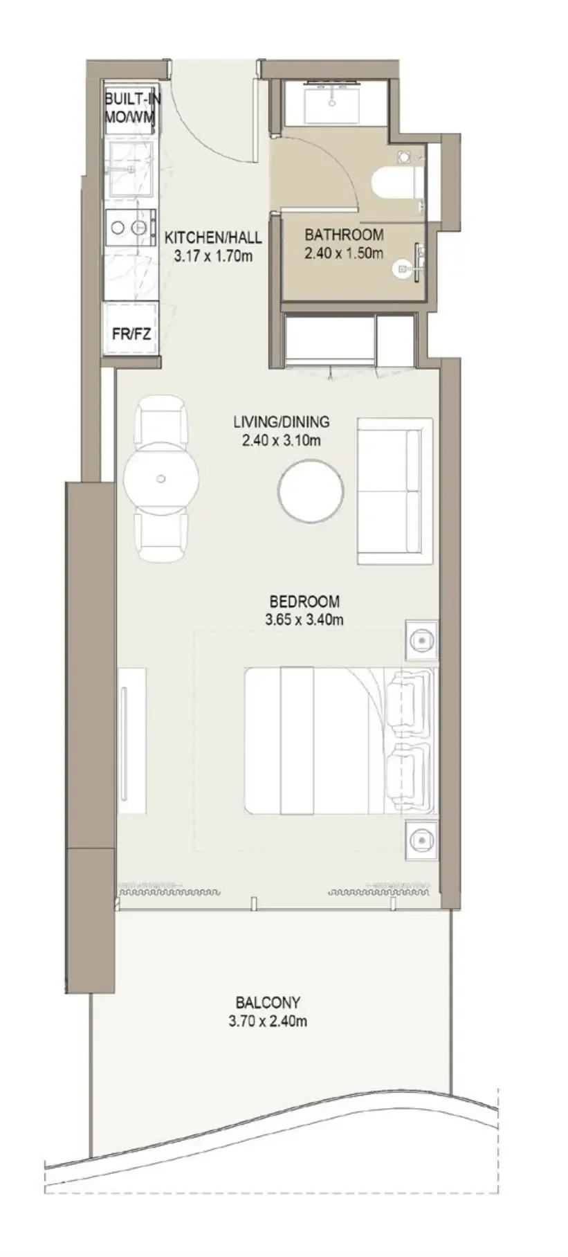 Laguna Residence Studio floor plan, 445 sqft