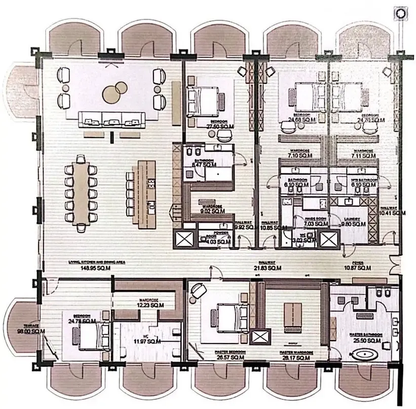 Raffles The Palm Dubai 5 bed floor plan, 6,914 sqft