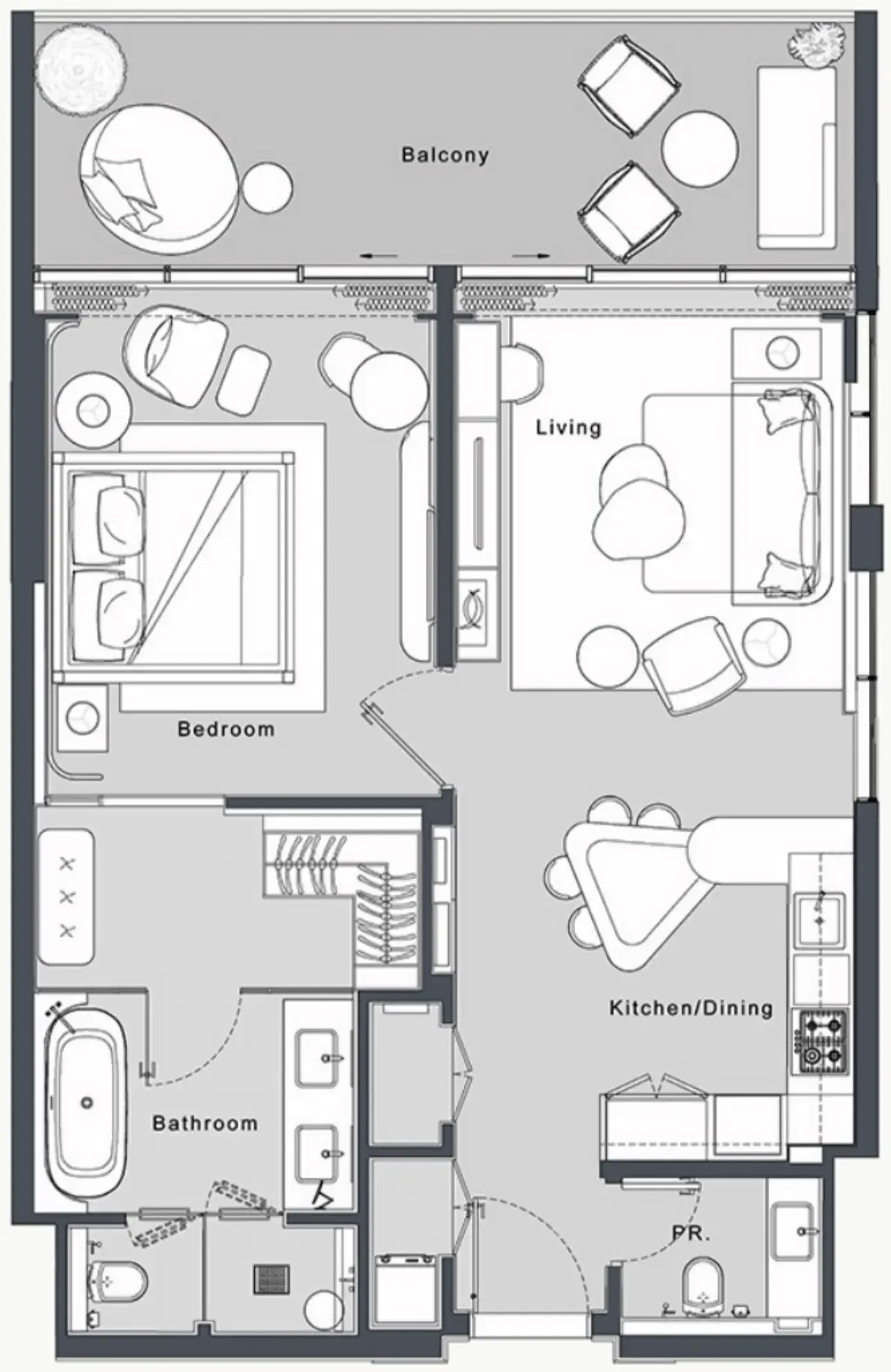 JW Marriott Residences and Resort 1 bed floor plan, 943 sqft