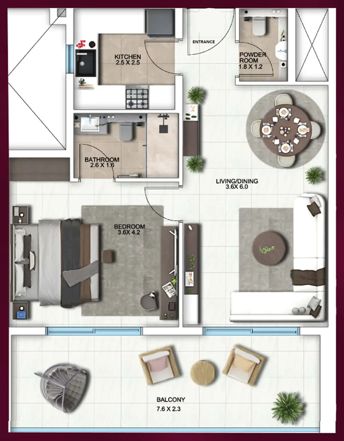 Symbolic Altus 1 bed floor plan, 836 – 841 sqft