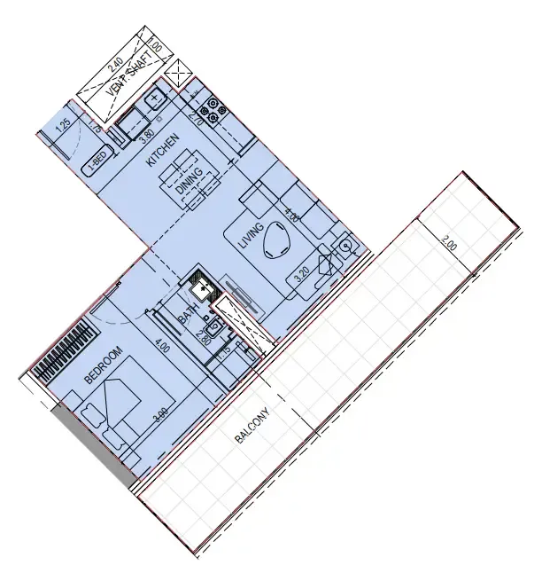 Binghatti Sky Terraces 1 bed floor plan, 715 – 718 sqft