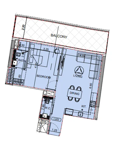 Binghatti Aquarise 1 bed floor plan, 876 sqft