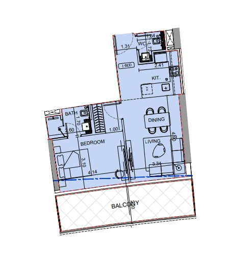 Binghatti Aquarise 1 bed floor plan, 811 sqft