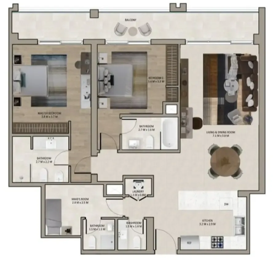 Marriott Residences Sheikh Zayed Road 2 bed floor plan, 1,457 sqft