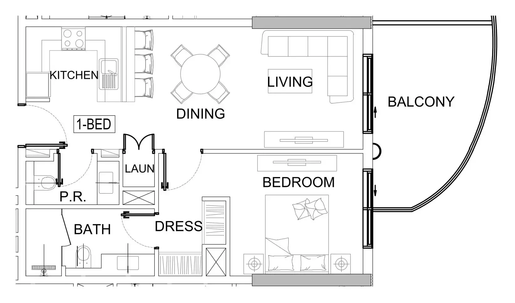 Valencia 1 bed floor plan, 701 – 819 sqft