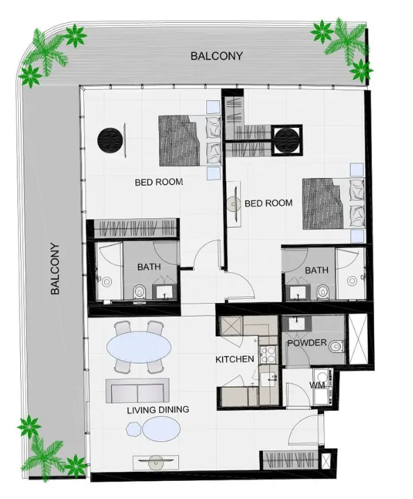 The Community Sports Arena 2 bed floor plan, 1,644 sqft