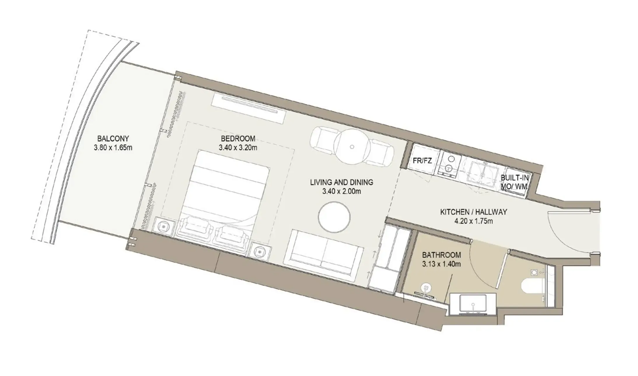 Laguna Residence Studio floor plan, 447 sqft