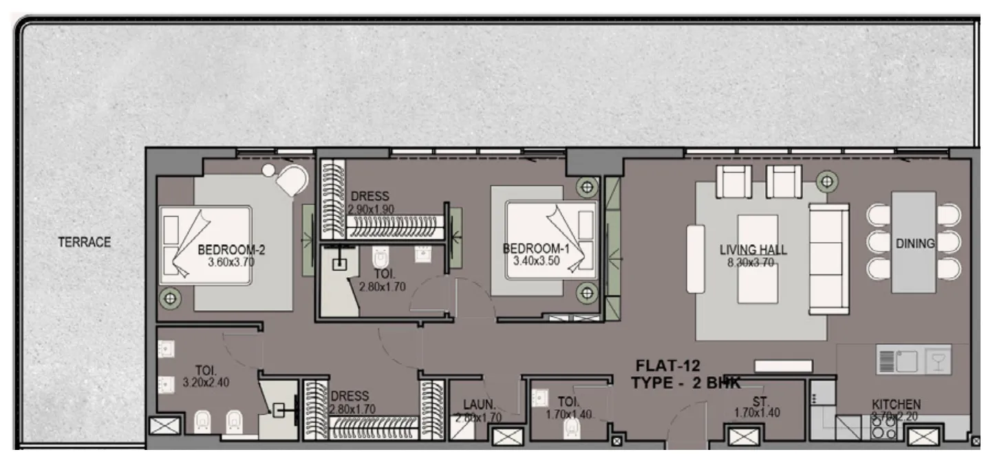 Helvetia Residences 2 bed floor plan, 2,241 sqft