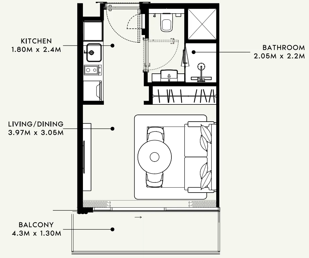 Azizi Milan Studio floor plan, 325 sqft