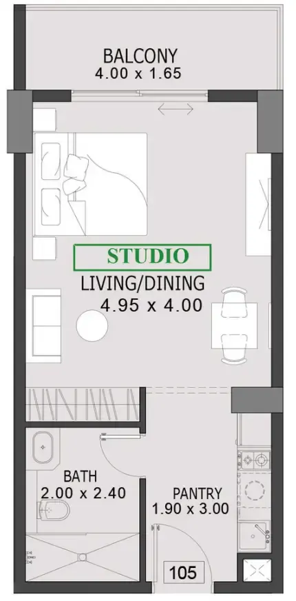 One By Preston Studio floor plan, 447 sqft
