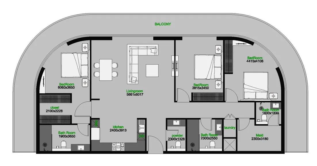 The Central Downtown 3 bed floor plan, 2,180 sqft