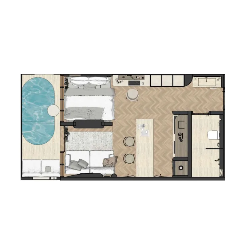 Azoria Living Uluwatu 1 bed floor plan, 430 sqft