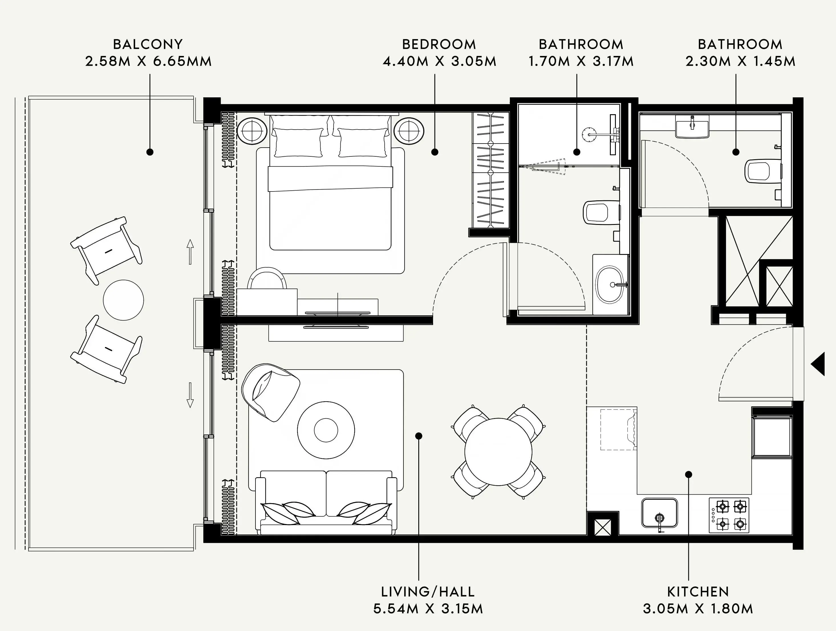 Azizi Venice 1 bed floor plan, 801 sqft