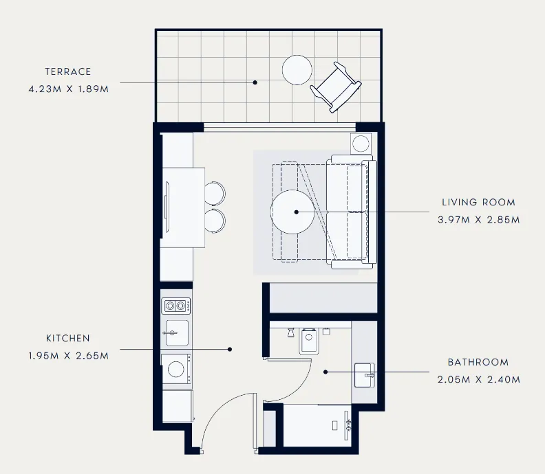 Azizi Venice Studio floor plan, 369 sqft