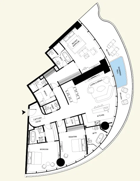 Mercedes-Benz Places by Binghatti 3 bed floor plan, 2,619 – 2,697 sqft