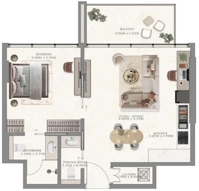The Collection at Taiyo 1 bed floor plan, 640 sqft
