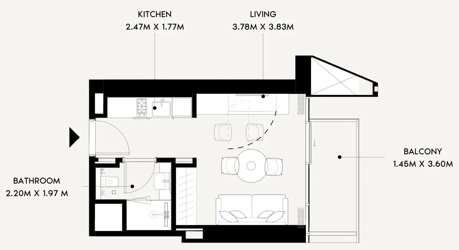 Azizi Wares Studio floor plan, 330 sqft