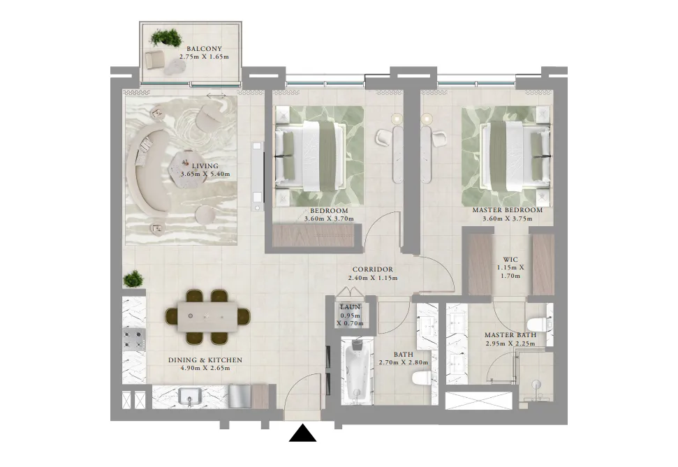 Oria 2 bed floor plan, 1,224 sqft