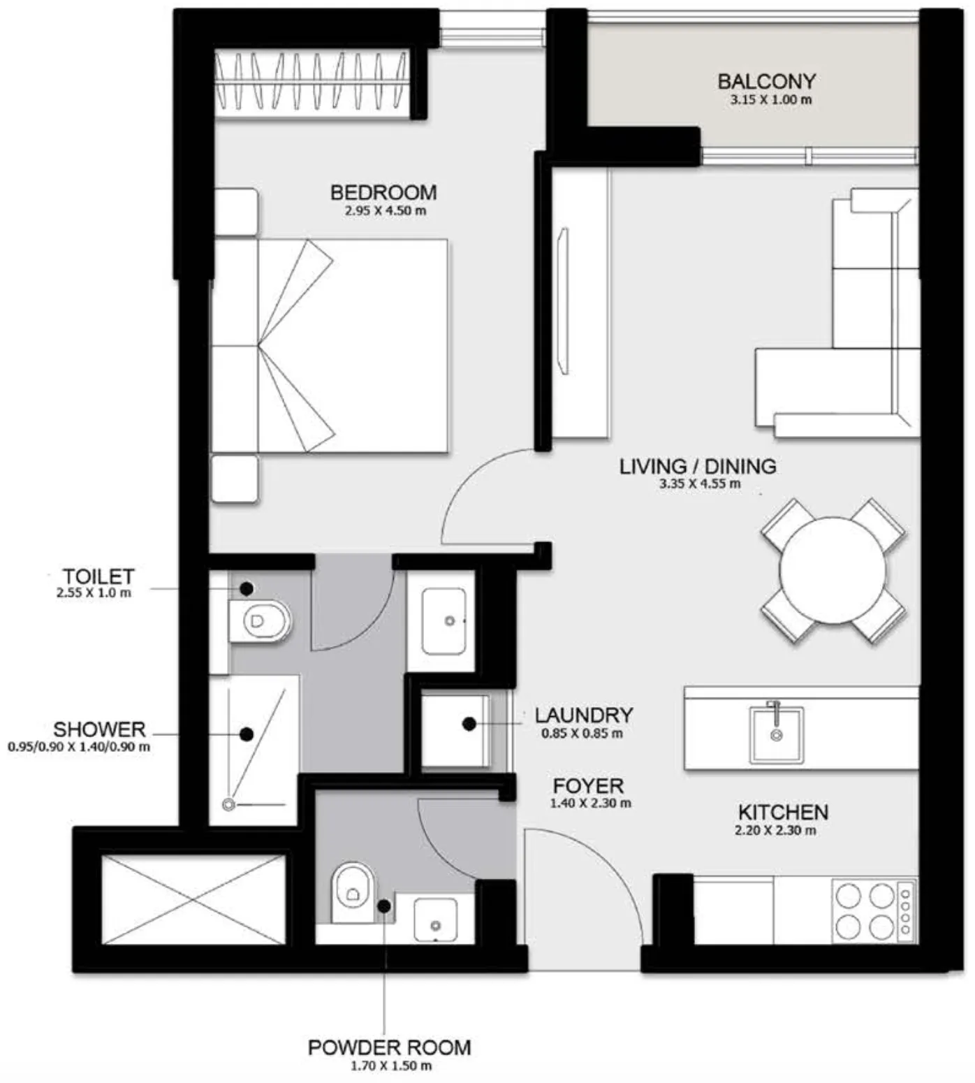 Al Mamsha Sharjah 2 bed floor plan, 868 sqft