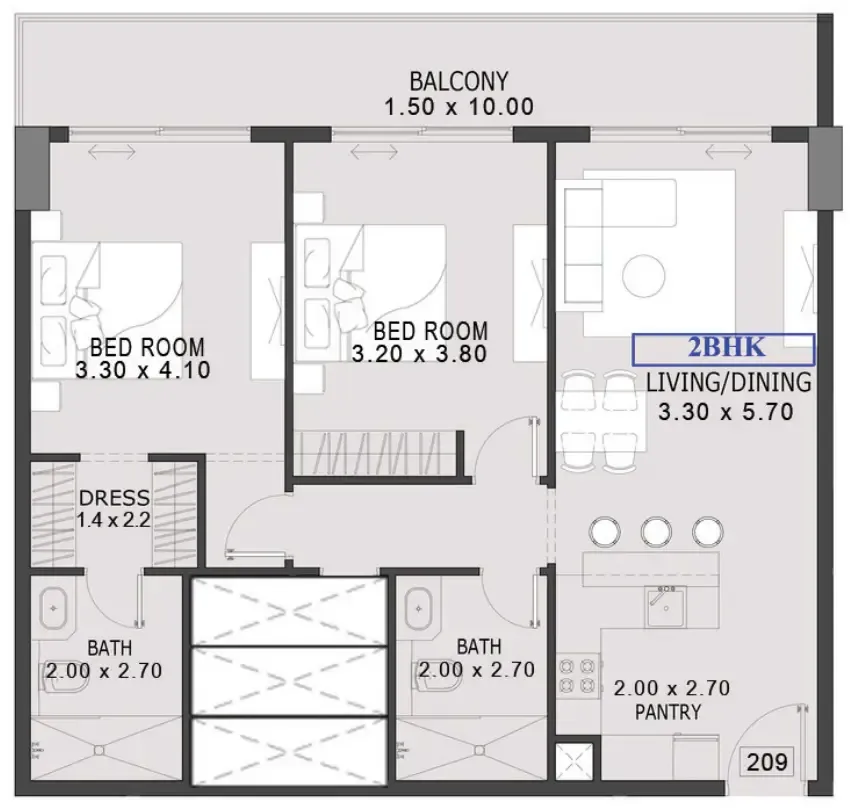 One By Preston 2 bed floor plan, 1,034 sqft