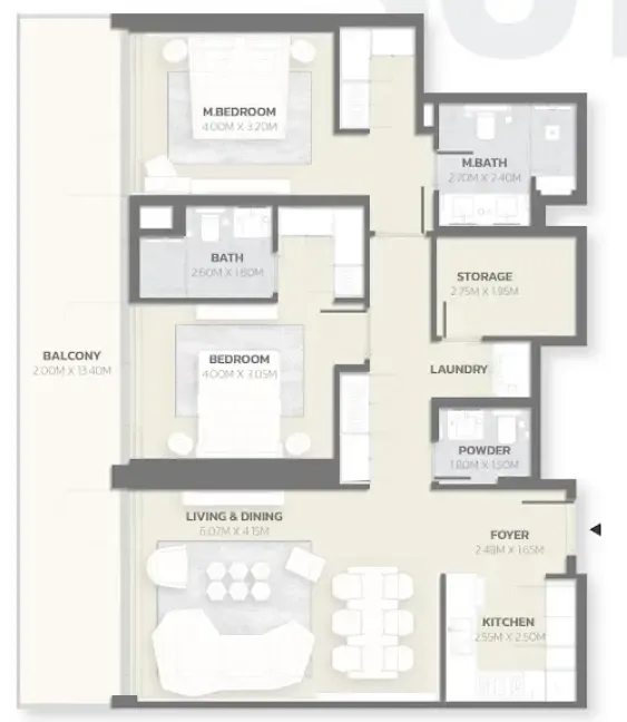 Tonino Lamborghini Residences 2 bed floor plan, 1,480 sqft