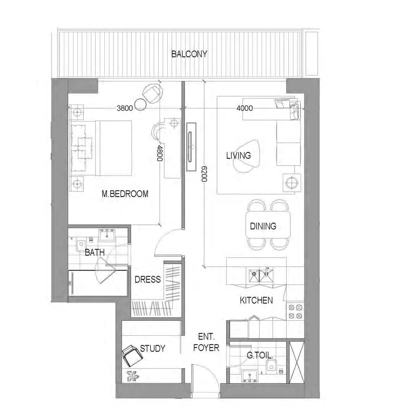Avior 1 bed floor plan, 1,020 sqft