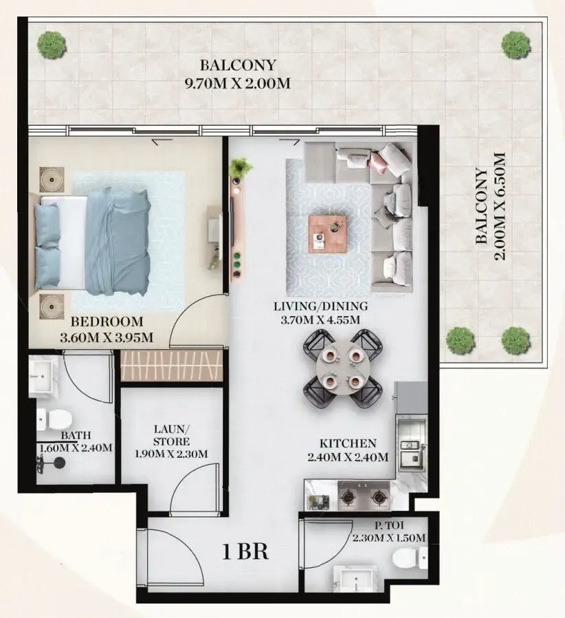 Chapter 01 by Newbury 1 bed floor plan, 964 sqft