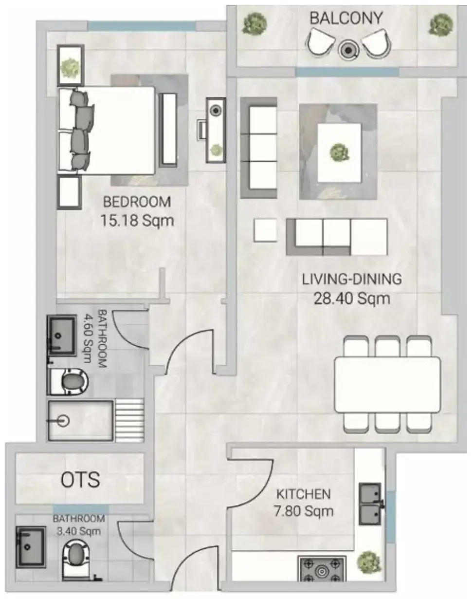 Al Ameera Village 5 1 bed floor plan, 1,154 sqft