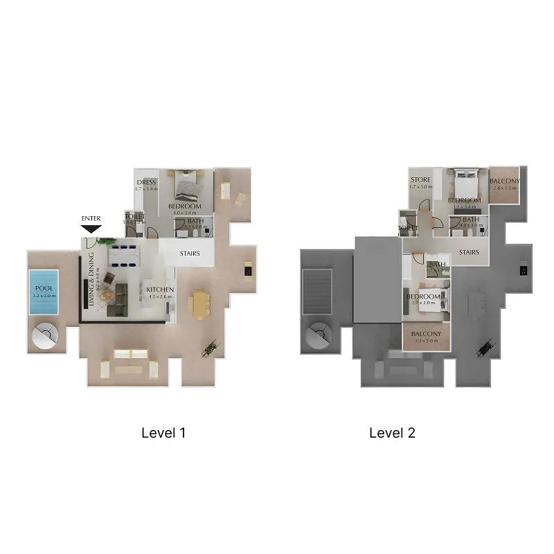 Treppan Tower 3 bed floor plan, 2,880 sqft