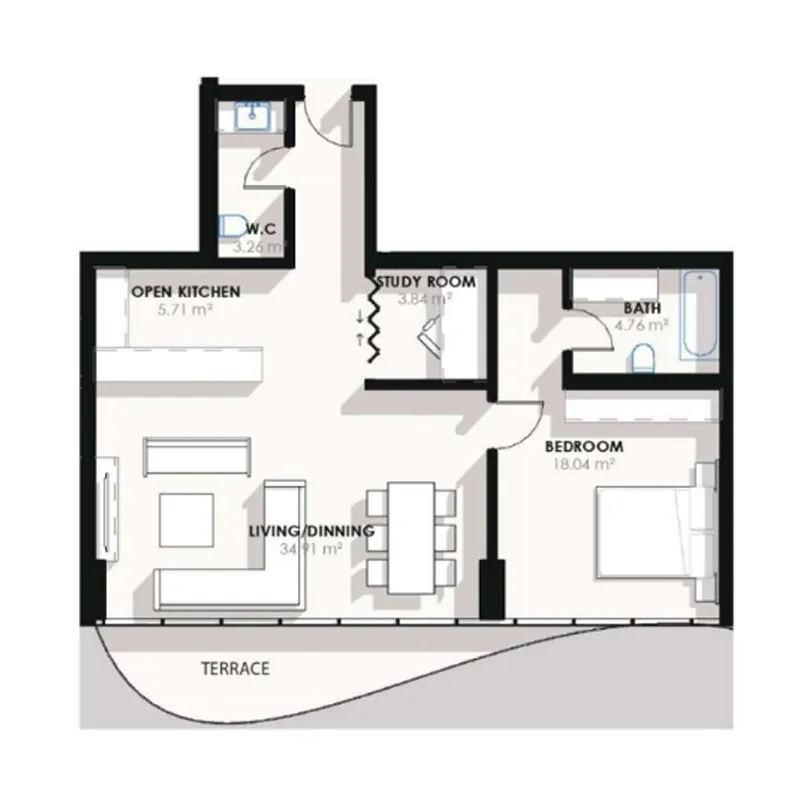 Coralis Residences 1 bed floor plan, 900 sqft