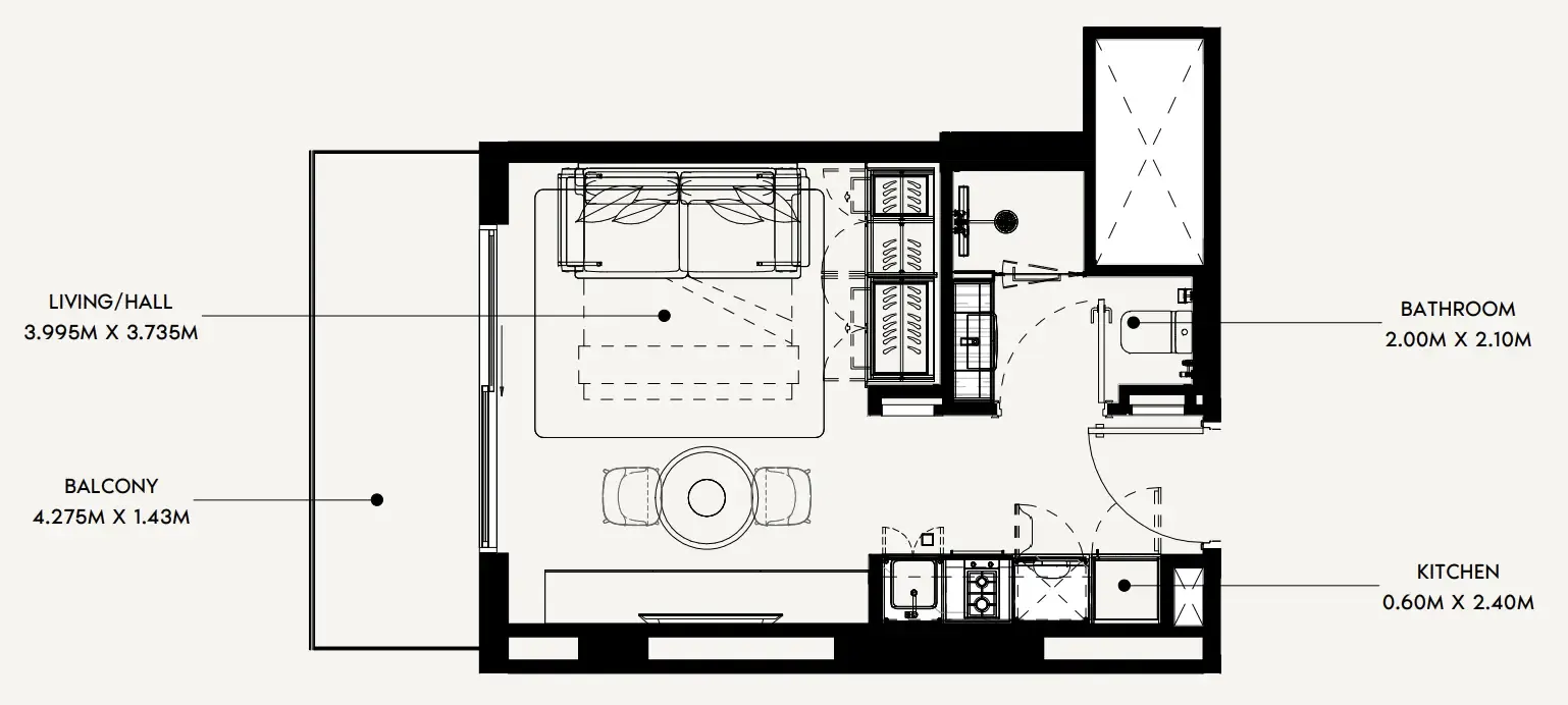 Azizi Rose Studio floor plan, 345 sqft