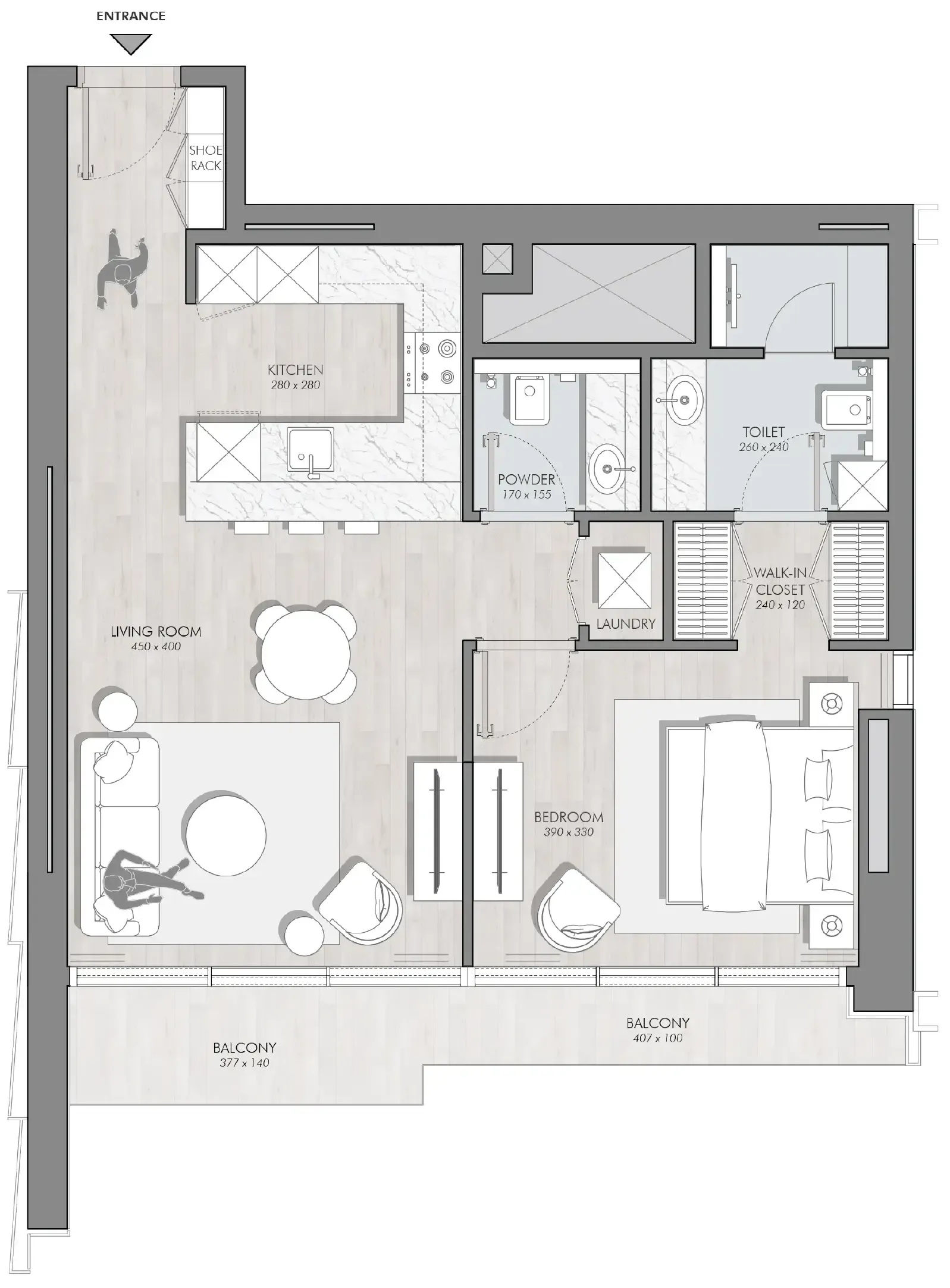 Avant Garde Residences 2 1 bed floor plan, 816 sqft