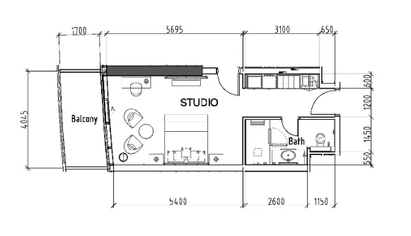 Damac Hills - Radisson Dubai Studio floor plan, 490 sqft