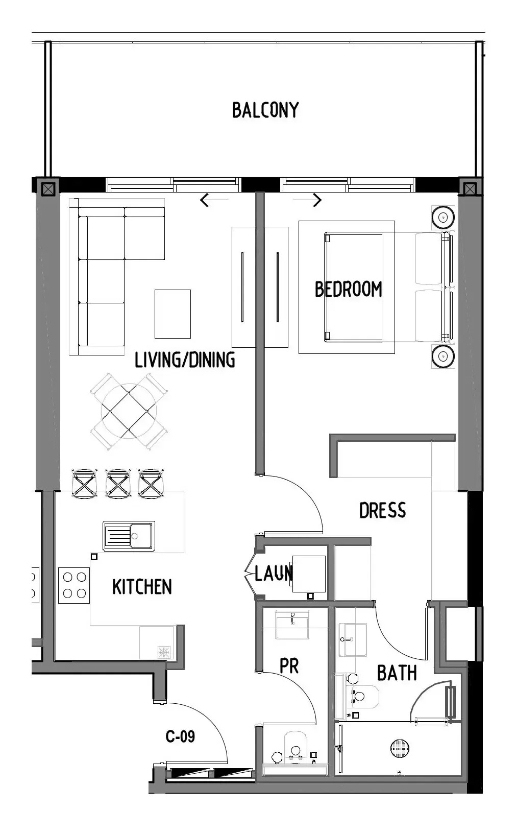 Chelsea Residences 1 bed floor plan, 894 sqft