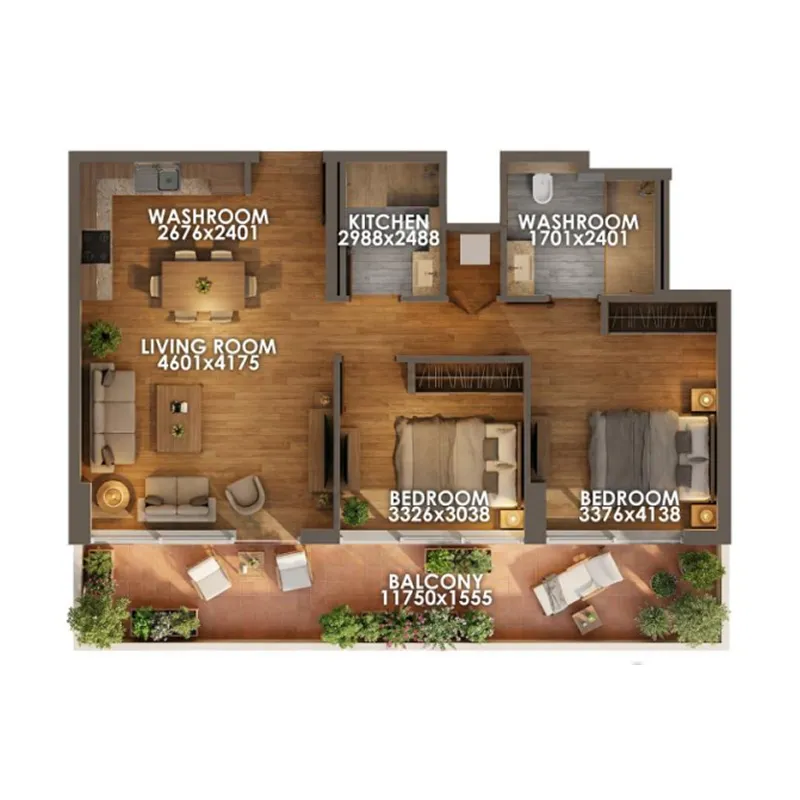 Zenith D1 2 bed floor plan, 1,048 sqft