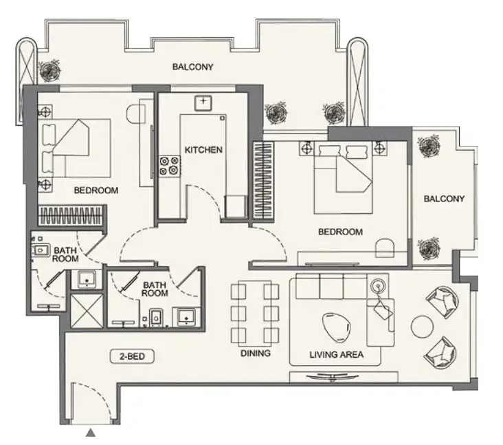 Binghatti Wraith 2 bed floor plan, 1,165 sqft